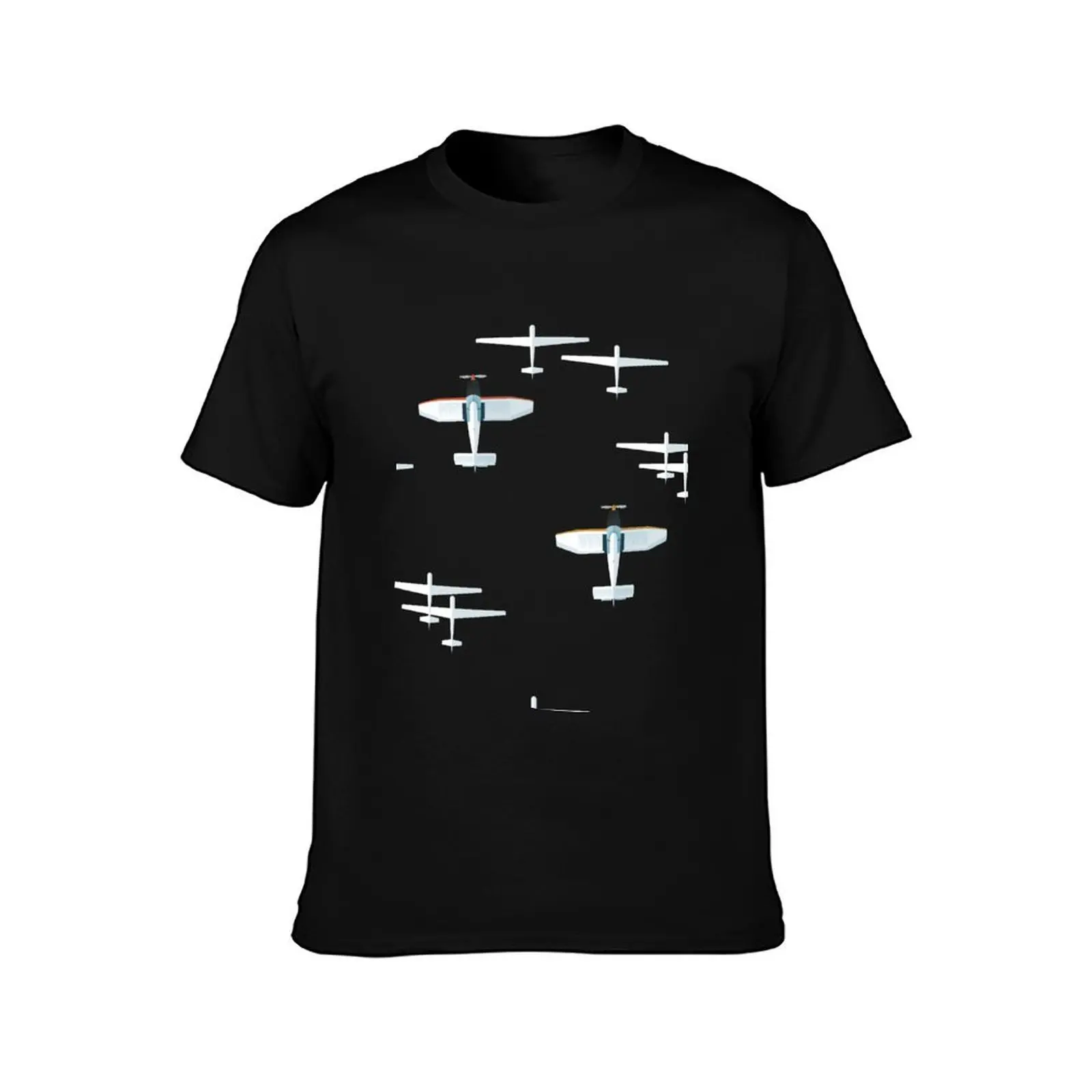 Robin airplanes and gliders fly in the sky. Serene and cute pattern. T-Shirt Basic Simple Casual Short Sleeve Tee T-Shirt