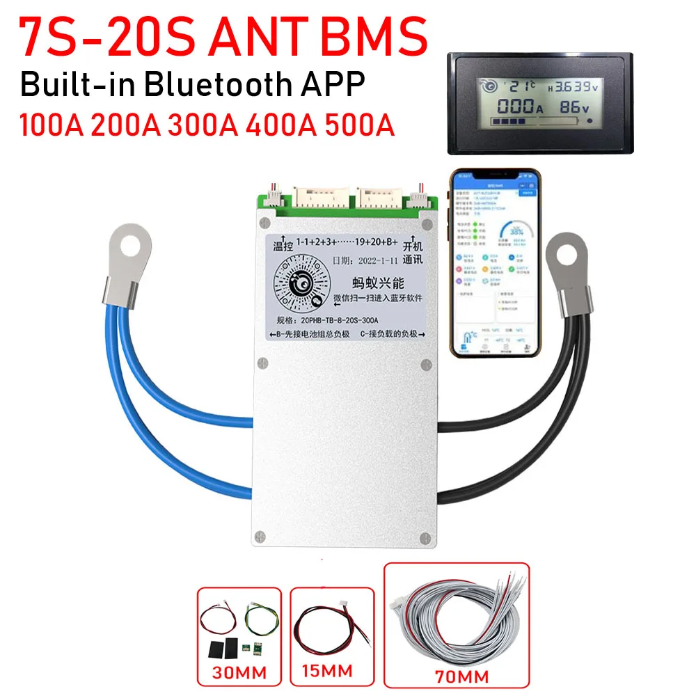 

ANT 7S-20S Bluetooth Smart BMS Lifepo4 li-ion LTO lithium Battery protection Board 150A 300A 400A 500A APP 10S 12S 13S 14S 16S