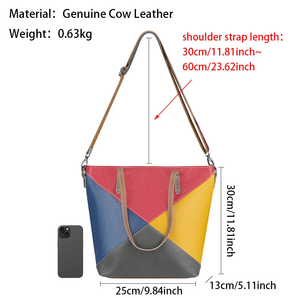 Royal Bagger Retro Patchwork Tote Bags for Women Genuine Leather Shoulder Crossbody Bag Large Capacity Travel Handbag 2739