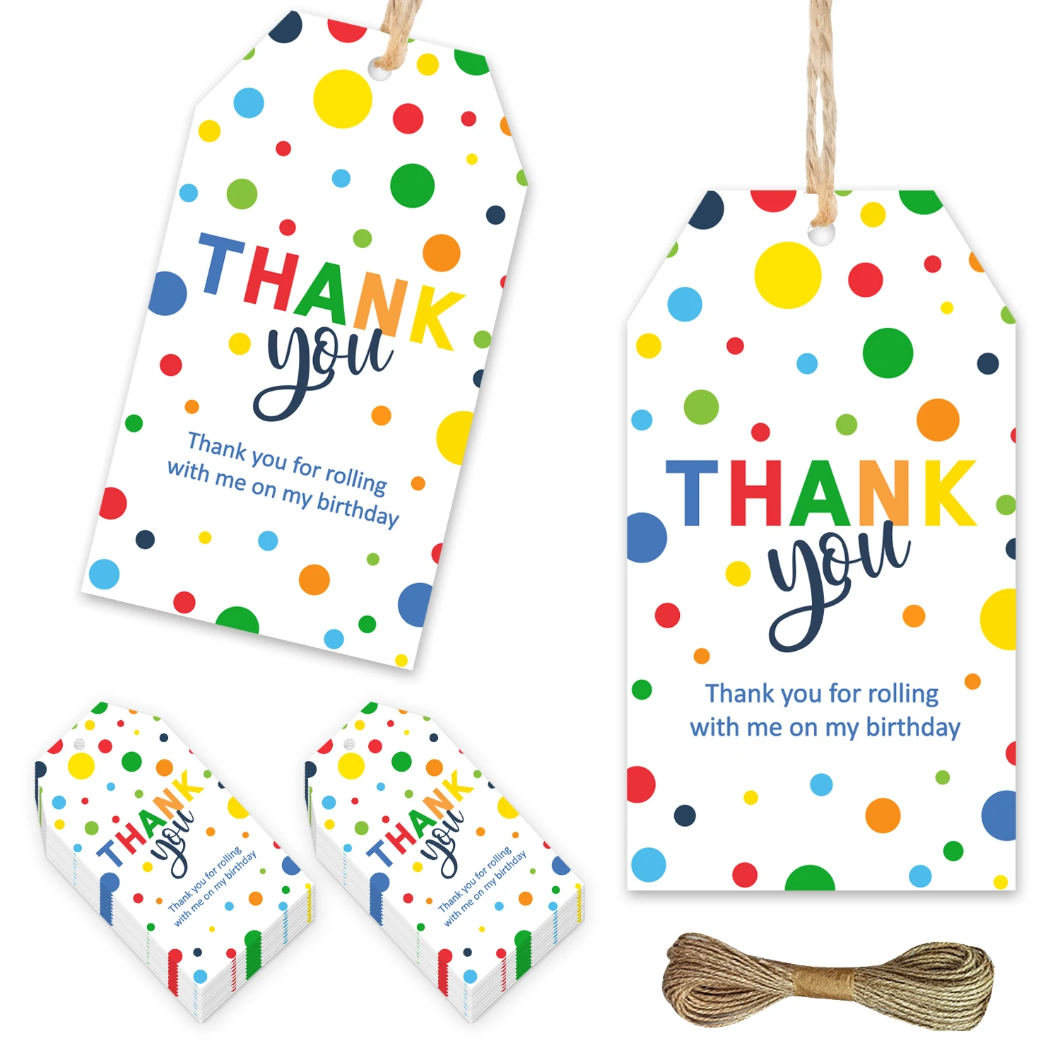 

50pcs Multicolour Thank You Tags for Kids Birthday Party Supplies Favors