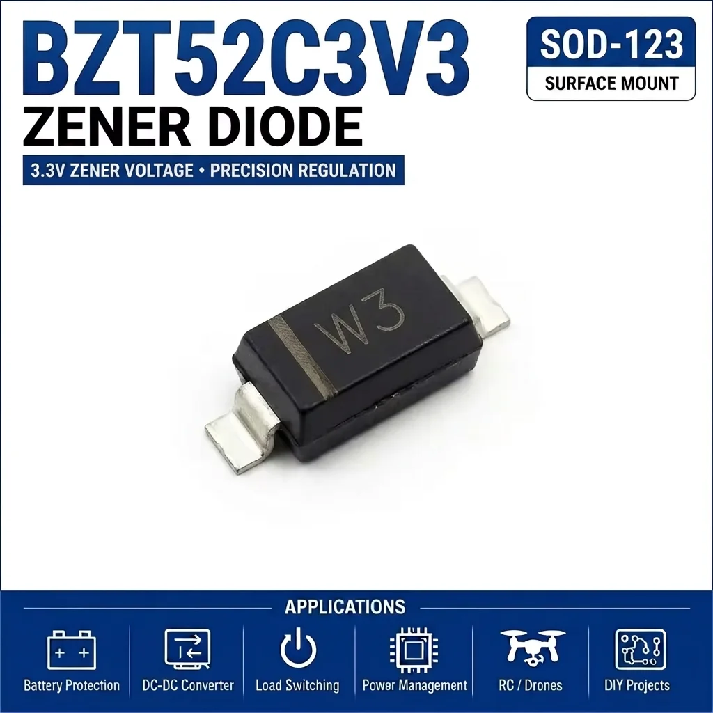 (100 pcs) BZT52C3V3S/BZT52C3V3 SOD-323/SOD-123 (Marking W3) 52C3V3S 52C3V3 - Zener Diode 3.3V BZT52