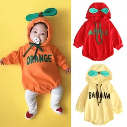 2024 Spring Toddler Boys Girls Romper Cotton Printed Letters Bowknot Hoodies Jumpsuit Drawstring Long Sleeves Baby Outfits