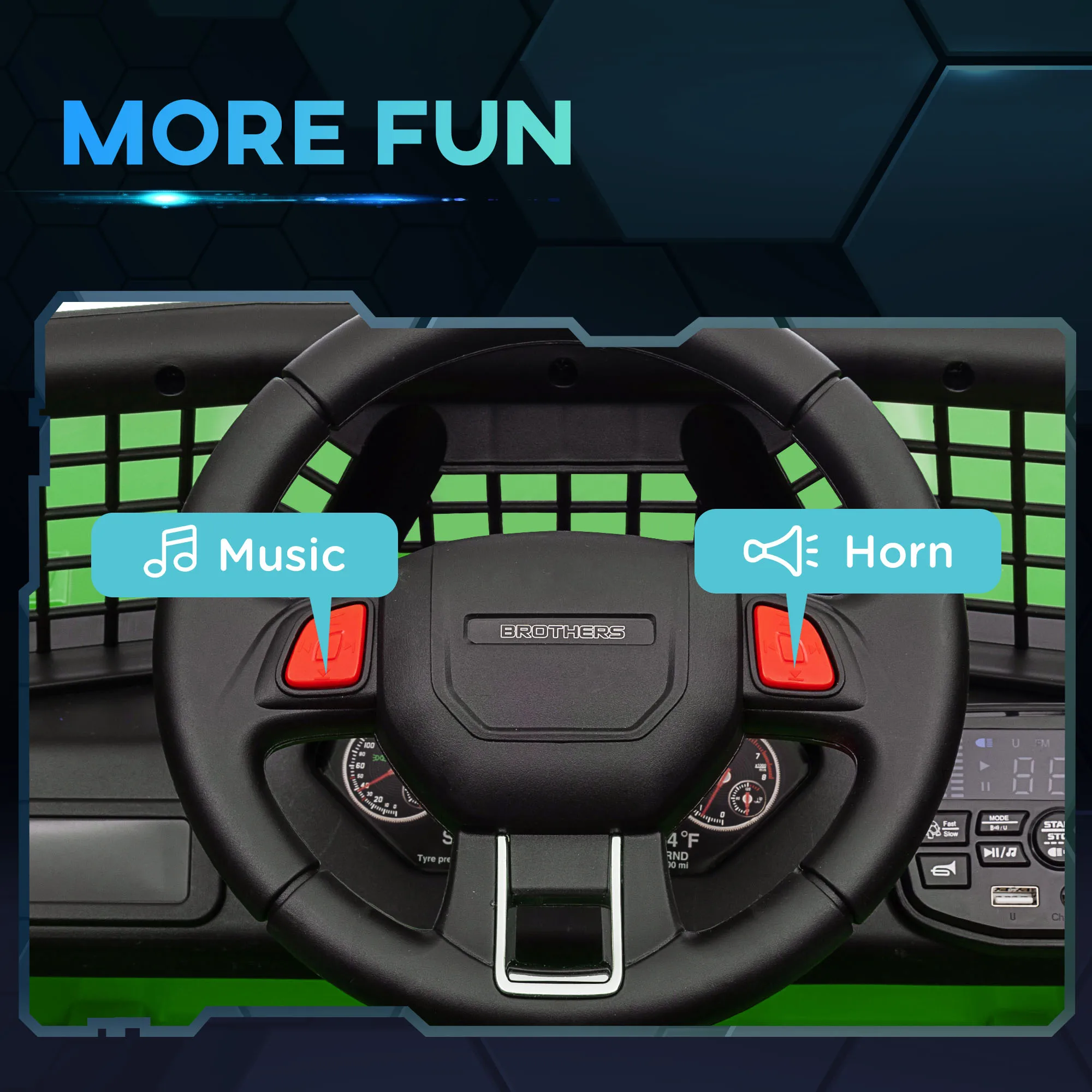 Samochodzik elektryczny 12V, terenowy pojazd UTV z 4 zawieszanymi kołami, zielony