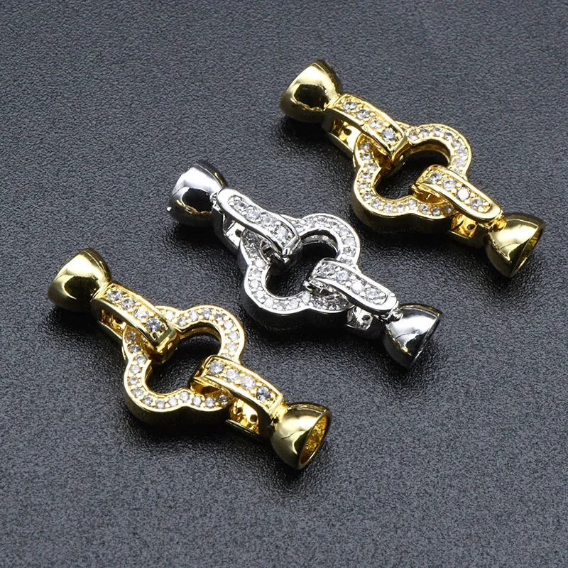 

Jewelry Making Suppiles High Quality Silver Gold Plated CZ Paved Clover Clasp Connector for DIY Women Pendant Necklace