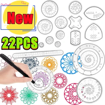 Jouets de dessin Spirograph amusants pour enfants, engrenages imbriqués, roues, règle géométrique, accessoires de dessin créatifs, dos, 22-1 pièces