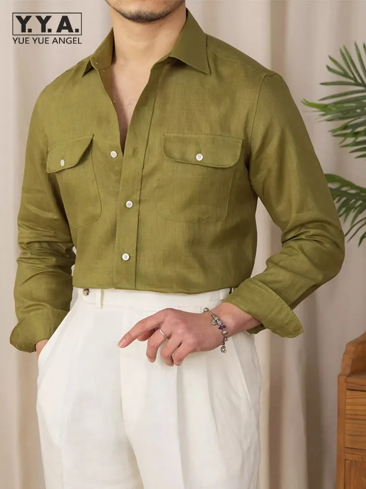 

Mens Linen Shirt Solid Color Long Sleeve New Spirng Summer Office Men Business Casual Shirts Single Breasted Lapel Fashion Tops