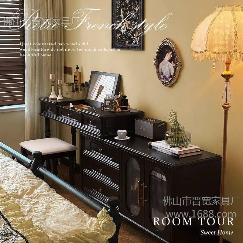 Yjq French retro solid wood dresser chest cabinet integrated American makeup table bedroom bedside cabinet