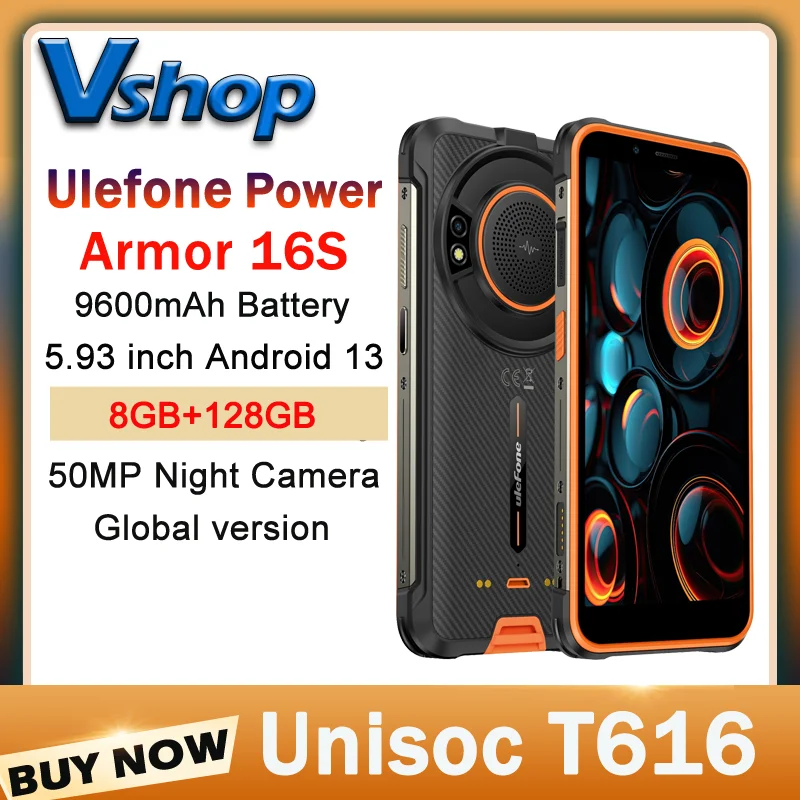 Ulefone Power Armor 16S Rugged Phone 8GB+128GB 9600mAh Battery 5.93inch 50MP Android 13 Unisoc T616 Global version 4G Smartphone