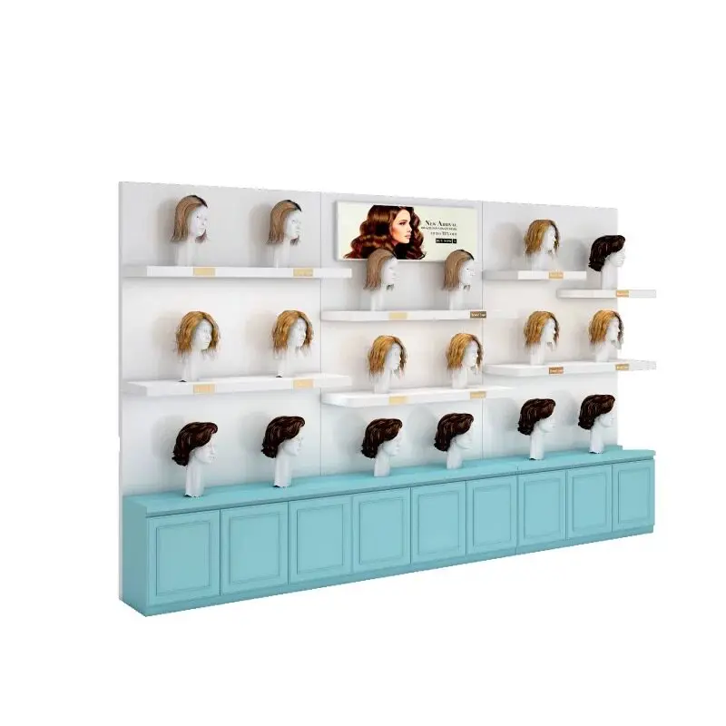 * Hair Salon Interior Design Wig Shop Hair Extension Display Rack Mannequin Head Display Shelf