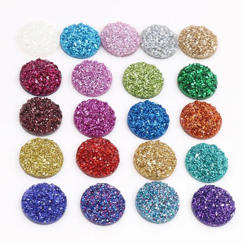 40pcs 8mm 10mm 12mm Mix Colors Druzy Natural Stone Convex Flatback Resin Cabochons DIY Jewelry Making Accessories Supplies