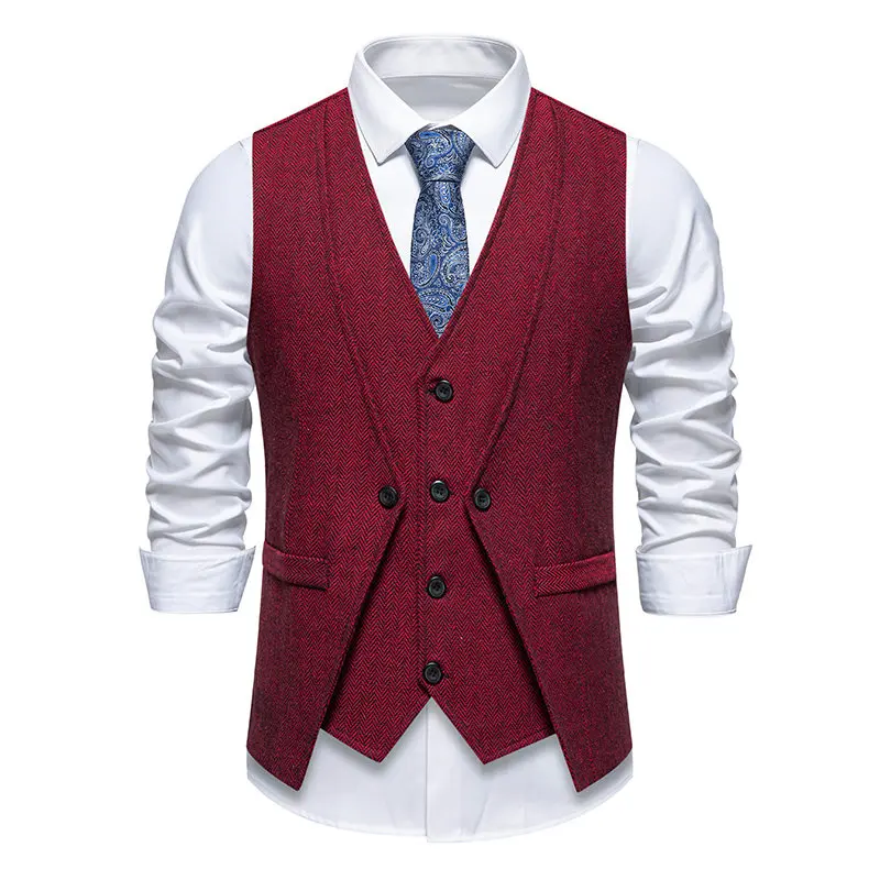 Autumn British style Splicing Fake Two-piece Vests For Men Casual Single Breasted Suit Vest Male Waistcoat Gentleman Business