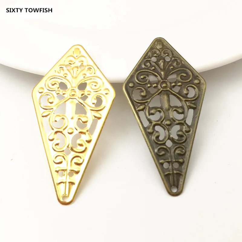 100 Pieces 23*44mm White K/Gold Color Metal Filigree Rhombic Flower Slice Charms Base Setting Jewelry DIY Components Findings