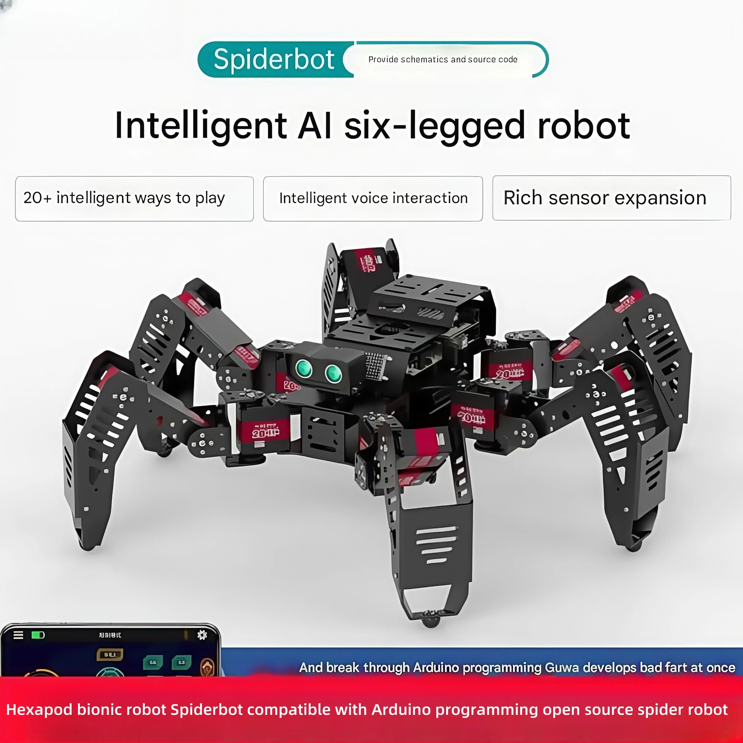 

Hexapod bionic robot Spiderbot compatible with Arduino programming open source spider robot