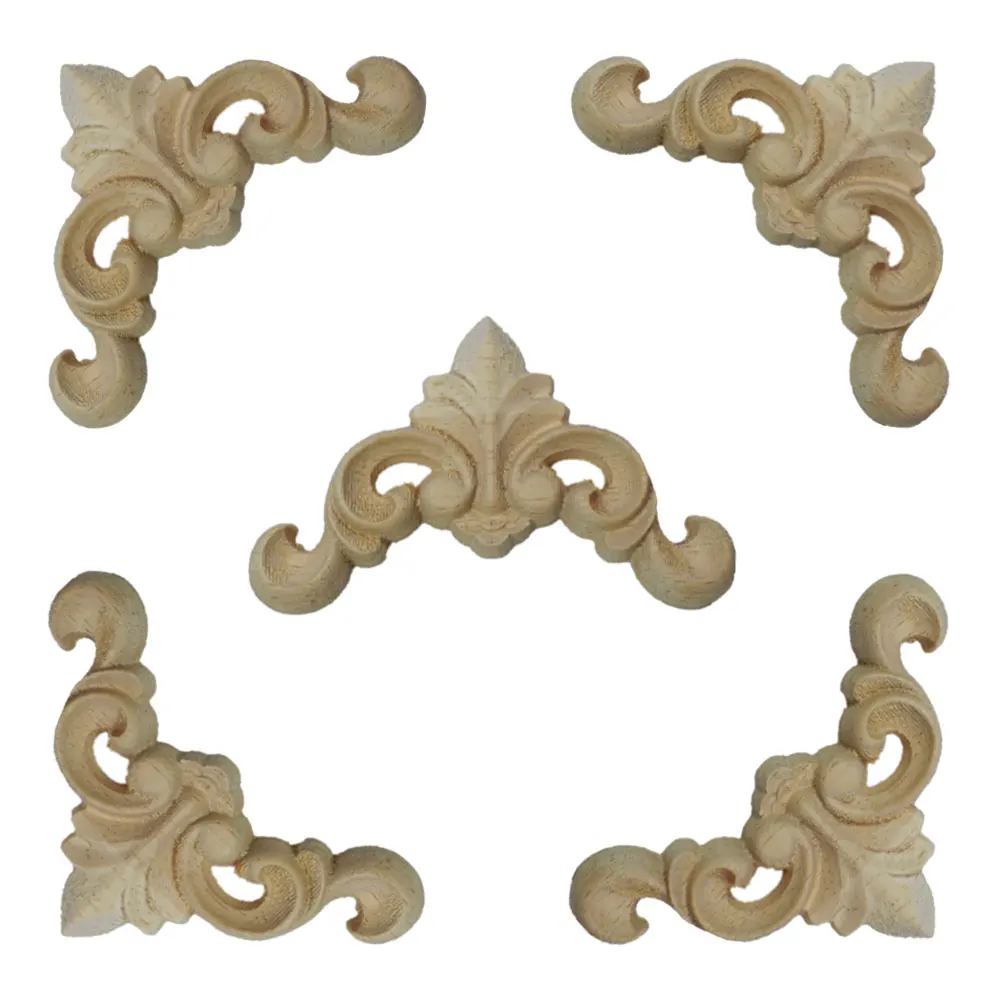 

5PCS Retro Floral Wood Carved Corner Woodcarving Decal Onlay Applique for Vintage Home Decor Furniture Cabinets Figurine