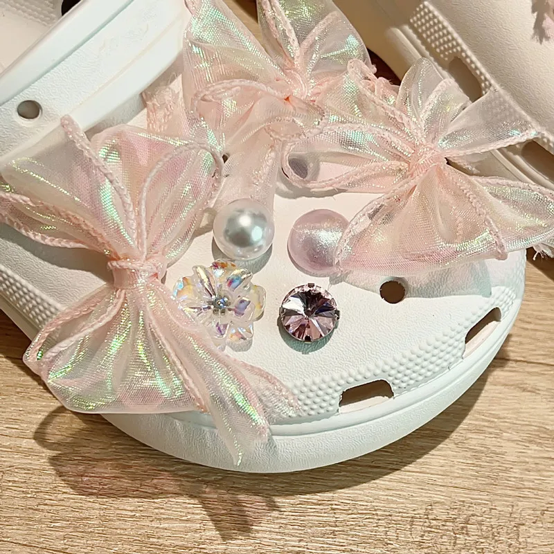 13 pcs/set Fishtail Bow Organza Sports Sandals Glass Pearl Accessory DIY Decorative Accessory Shoe Flower Slippers Color Buckles