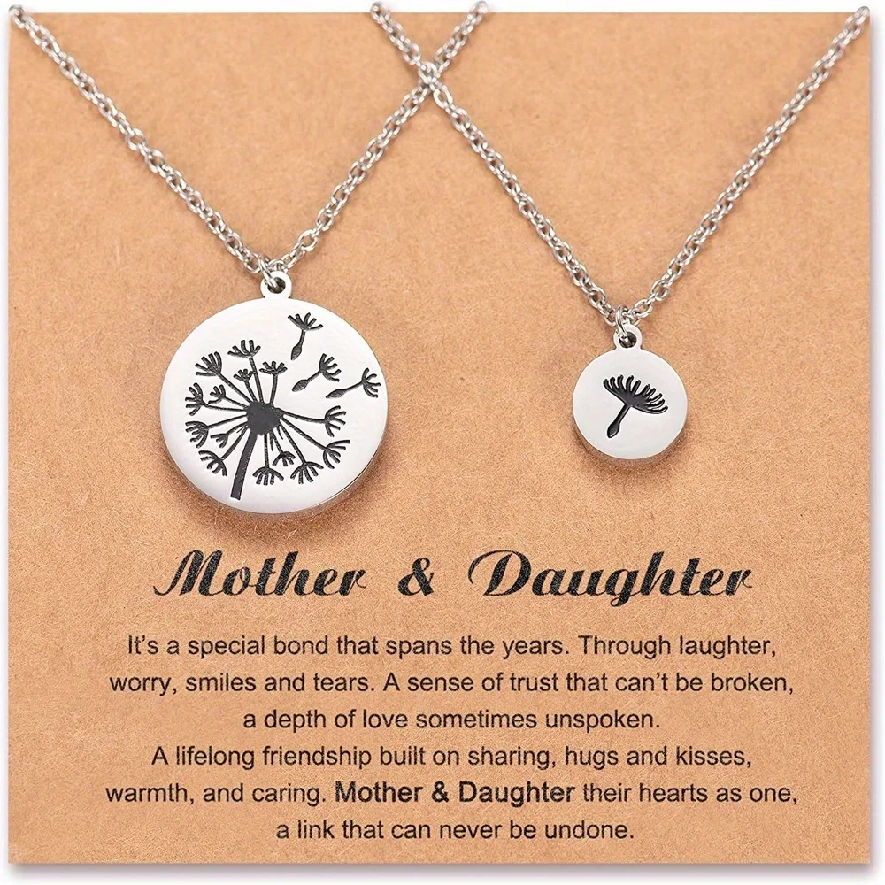 Mother-daughter Matching Dandelion Engraved Circular Pendant Necklace. A Mother's Day Gift Suitable for Both Mother and Daughter for Christmas.