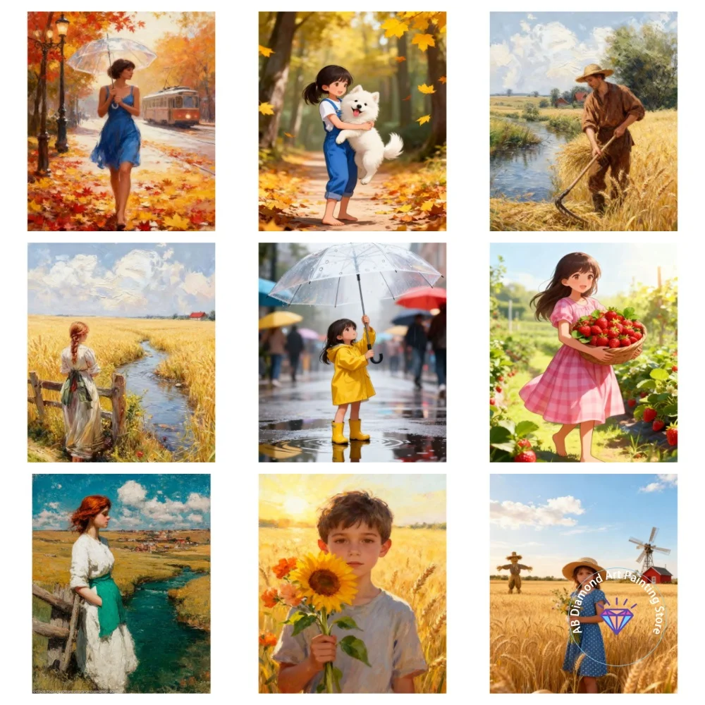 

Countryside Girl AB Diamond Painting Kit Square Round Diamond 5D DIY Animal Mosaic Handmade Art Adult Exquisite Gift Home Decor