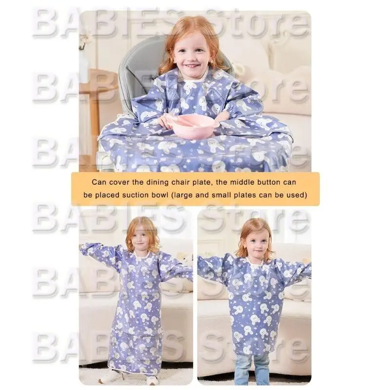 

C9GB Long Sleeve Baby Bib Apron with Highchair Cover Easy Maintenance Water Proofing