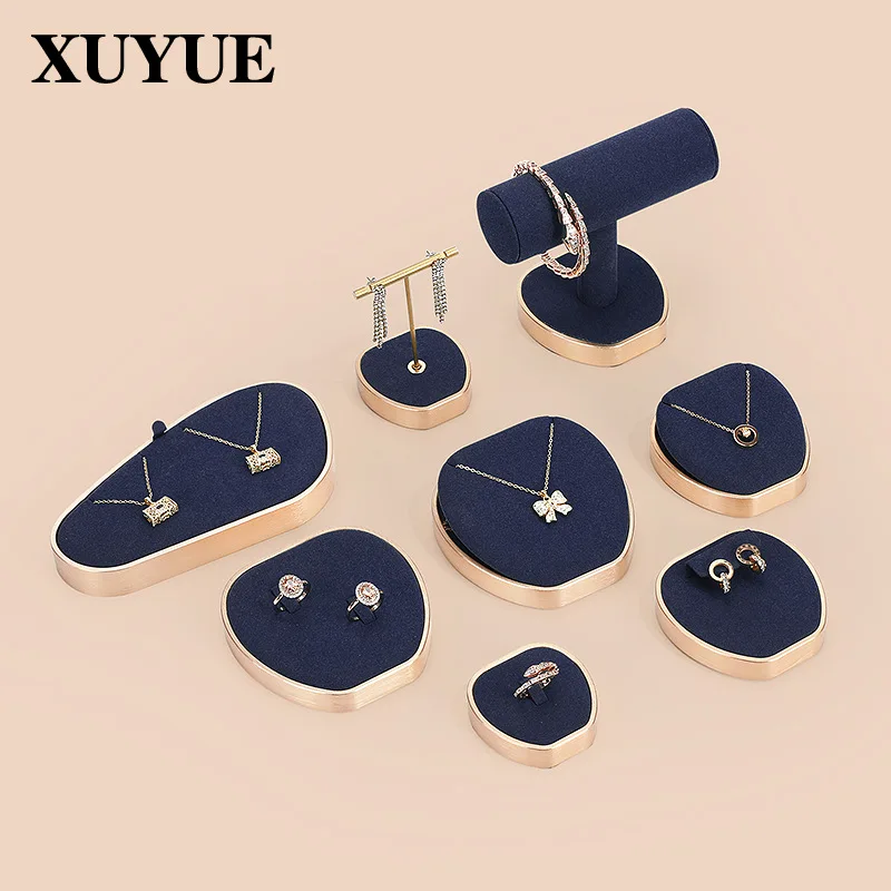 Blue Suede Necklace Display Stand, Luxury Jewelry Tray, Jewelry Display Rack, Accessory Tray