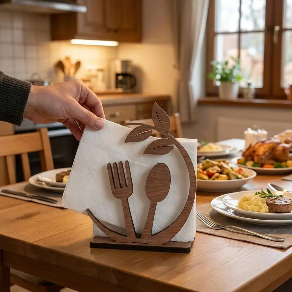 Rustic Wooden Leaf Napkin Holder Hollow Out Farmhouse Style Napkin Stand Decorative Sturdy Tissue Storage Holder Home Restaurant