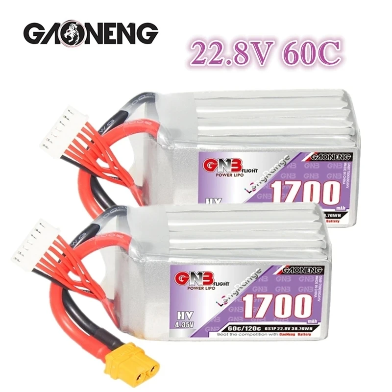 

Аккумулятор GNB 6S 1700 мАч 60C/120C LiPo для радиоуправляемого 5-дюймового вертолета квадрокоптера FPV гоночного дрона, запасные части, батарея для дрона 22,8 в