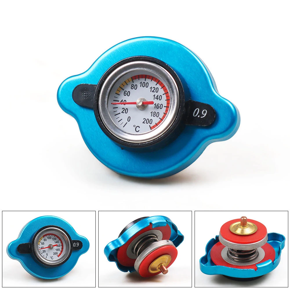 Car Motorcycle Racing Radiator Cap Adjustable 0.9/ 1.1 /1.3 Bar Pressure Built-in Temp Gauge Universal Auto Parts