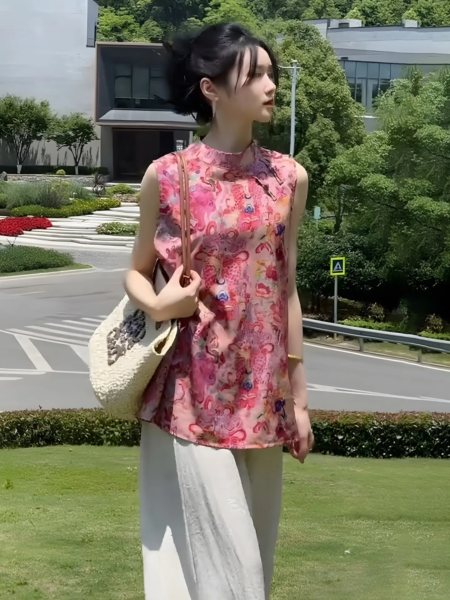 신상 중국 스타일 루즈핏 여성용 셔츠, 스팽글 장식 버튼 여름 패션 추천 상품