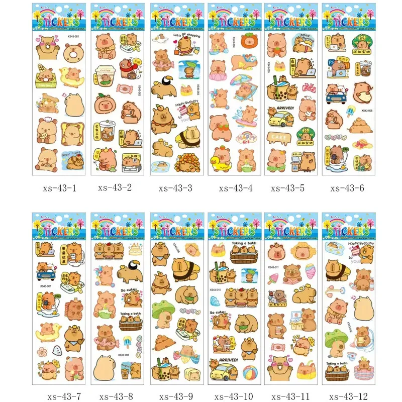 12Pcs Kapibala Capybara Bubble Stickers Three-Dimensional Sanrio Cartoon No Repetition Kids Toy Sticker