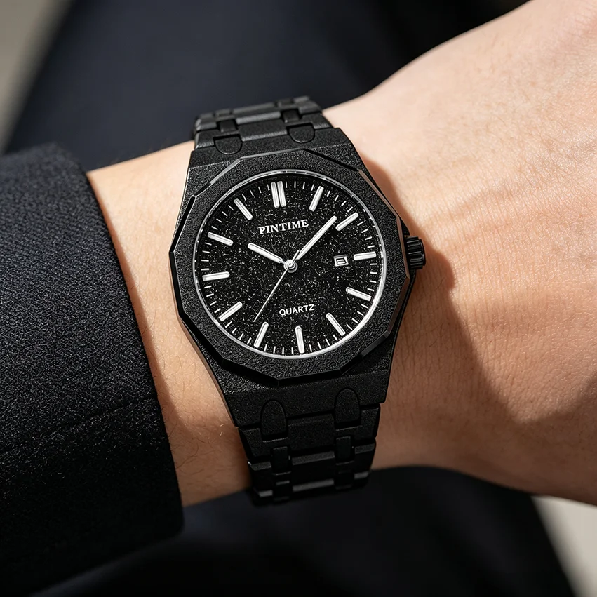 Starry Night Men's Watch Luxury Frosted Alloy Steel Band Octagonal Matte Case Quartz Clock 2026 Trend for Cool Male Relogio