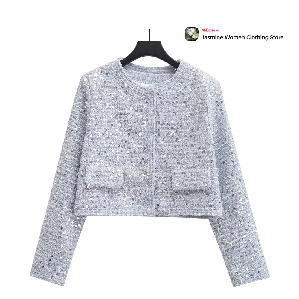 بليزرات لامعة أنيقة كلاسيكية رائعة مزينة بجيب رفرف معاطف نسائية خارجية أنيقة مع أزرار إطباقية مخفية من الأمام