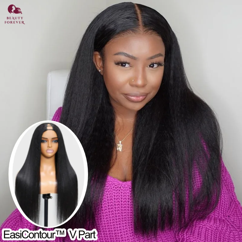 

Beautyforever EasiContour™ Yaki Straight V Part Wig Human Hair Seamless V Shape Human Hair Wig Brazilian Human Hair Wig