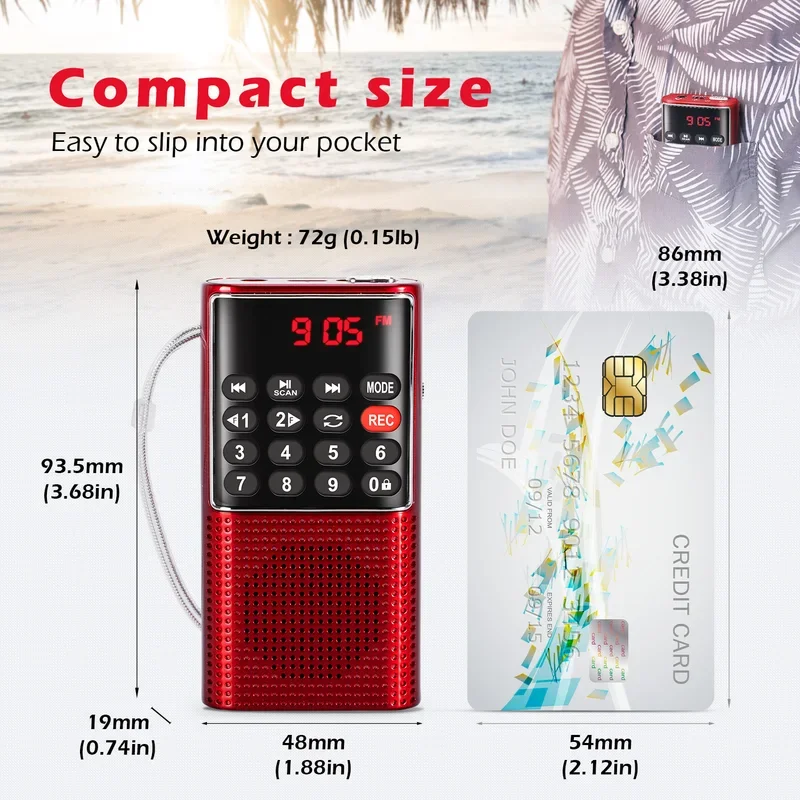 Mini xách tay túi FM Đài phát thanh cầm tay MP3 Walkman Radio với máy ghi âm có thể sạc lại pin cho Walkman đi bộ đường dài