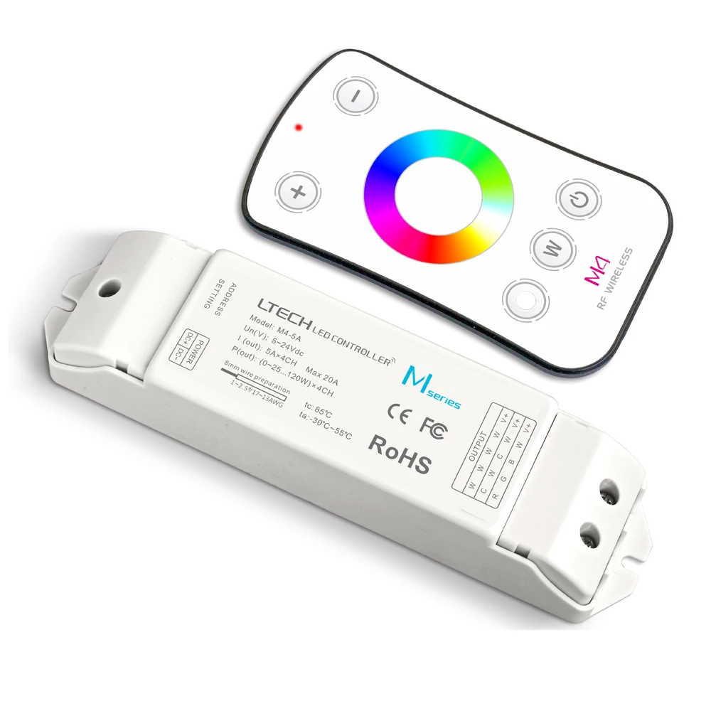 

LTECH Led RGBW Strip Controller 2.4GHz RF Remote Wireless DC12V 24V Input 5A 4 Channel 480W Output Led RGB Strip Dimmer Control