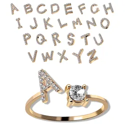Tiny Initial Letter Rings For Women Fashion A-Z Letter Adjustable Open Finger Ring Aesthetic Wedding Jewelry Gift bijoux femme