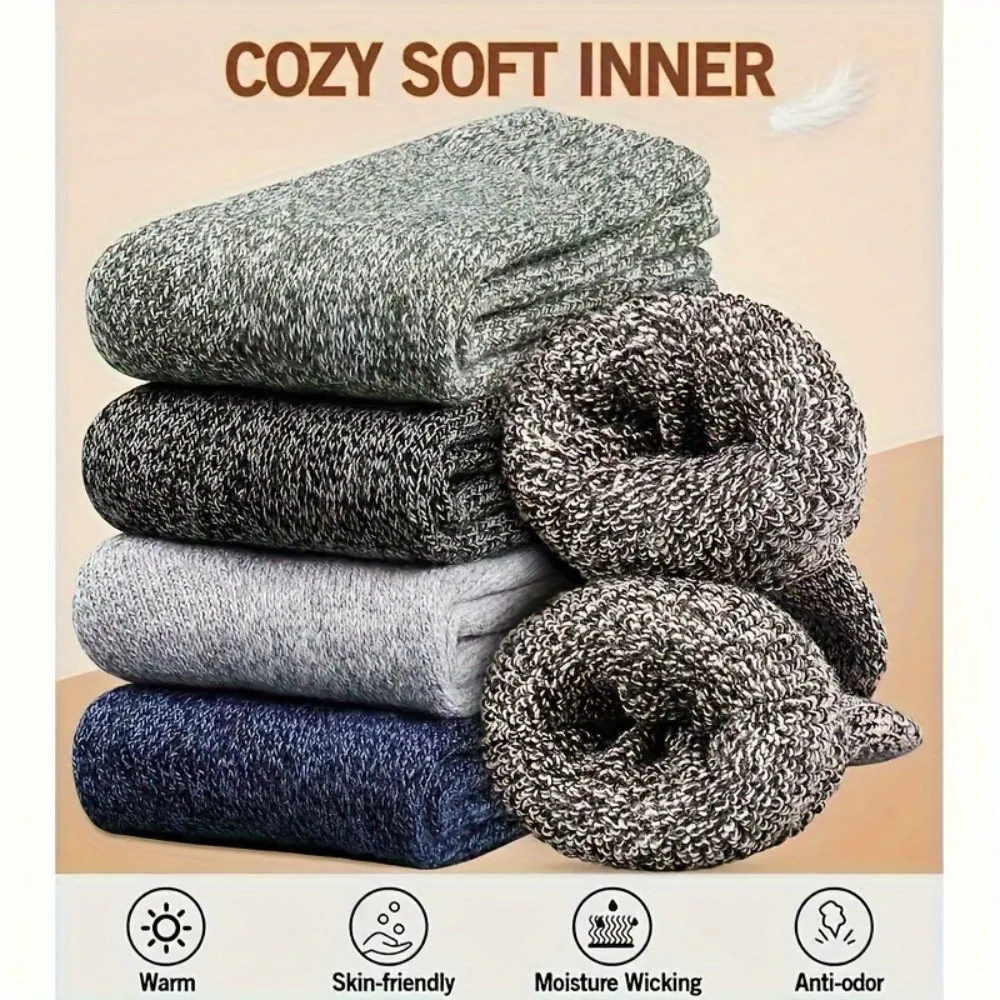 5pairs Breathable Thicken Winter Socks Warm Simple Men Socks Soft Mid Tube Cold Resistant Socks Autumn Winter