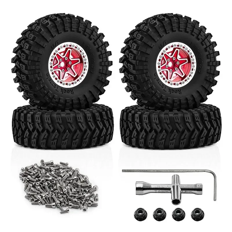 Metal 2.2inch Beadlock Wheel Rim Tire for 1/10 SCX10 II 90046 III AXI03007 Wraith TRX4 TRX6 Gen7/8 D90 VS4-10 MST CFX RC Crawler