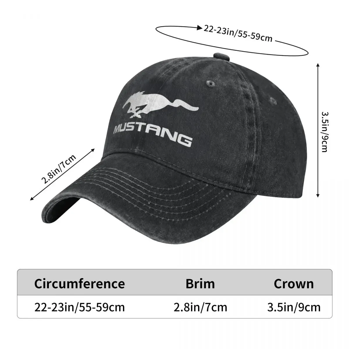 Mustang Logo Horse Distressed Washed Casquette Baseball Caps Female Male Graphic Outdoor Seasons Caps