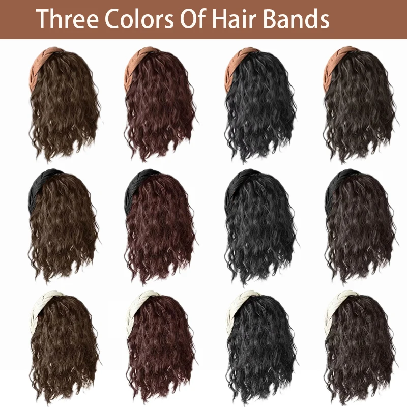 12 นิ้วแถบคาดศีรษะวิกผมสังเคราะห์วิกผมหยิกสั้นปุย Wavy Hair Extension อุปกรณ์เสริมผมปลอมชิ้นผมสําหรับผู้หญิง