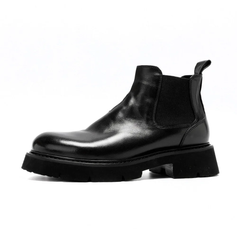 Vintage Washed Cowhide Boots for Men British Style Slip on Ankle Boots Thick Sole High Top 2026 New Arrival