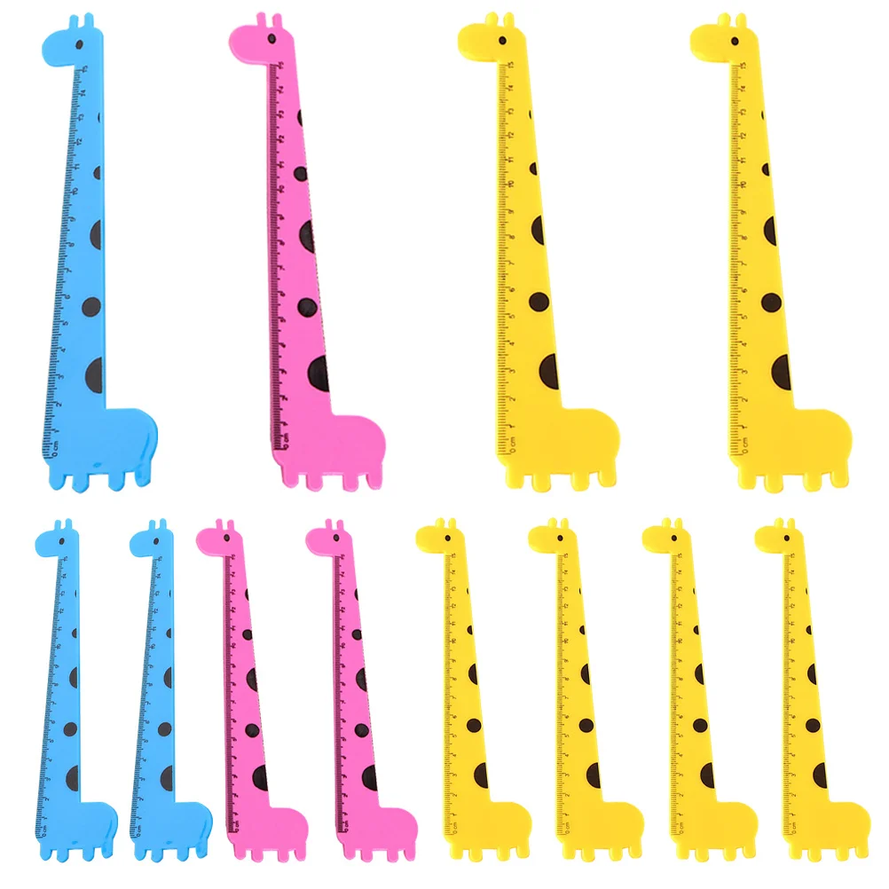 12Pcs Portable Giraffe Straight Rulers Creative Cartoon Design Measuring Tools School Office Supplies Plastic Rulers