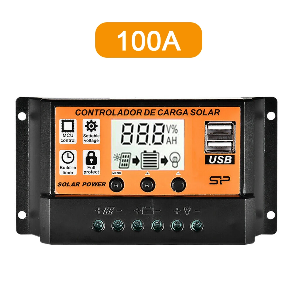 Solar Charge Controller USB Port 12V/24V MPPT/PWM 10A-100A Solar Panel Dual Electrical Equipment Auto Paremeter Adjustable Tools