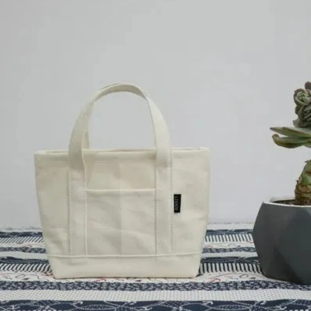 Practical Large Capacity Tote Bag Solid Color Canvas Lunch Bag Wear Resistant Shopper Purse Women