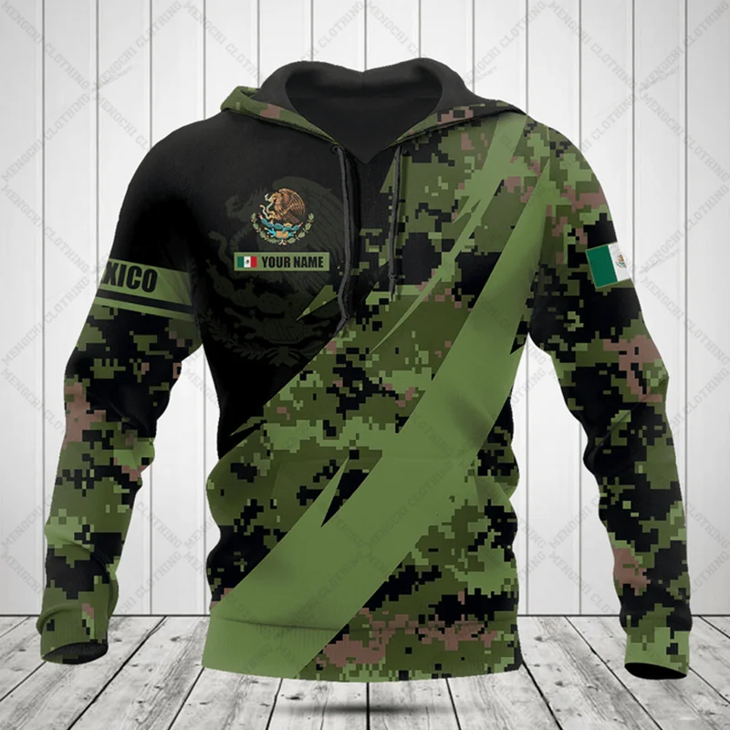 Custom Name Mexico Camouflage Hoodies Men's Fashion Pullover Loose Sweatshirts Outdoor Streetwear Daily Tops Shirts