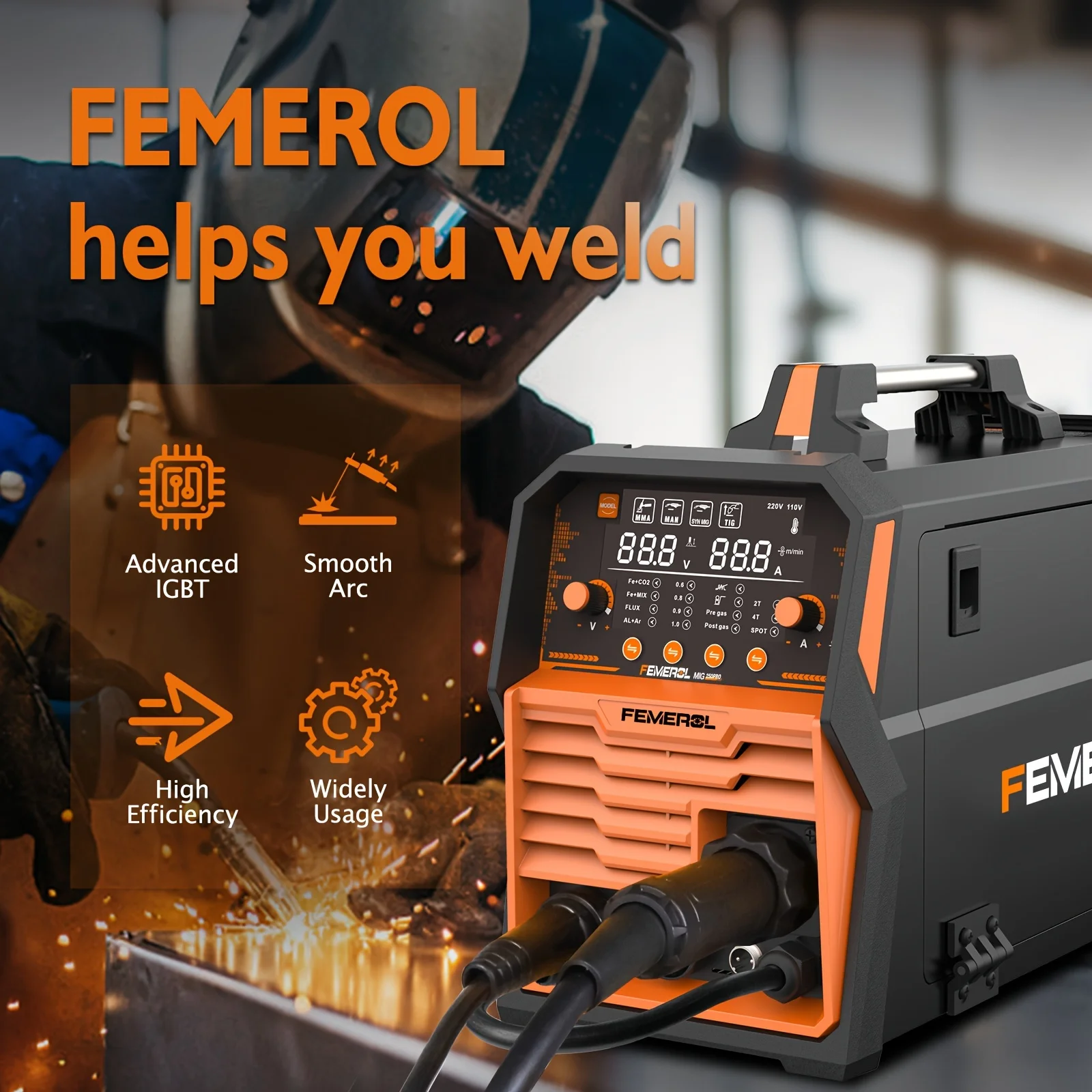 FEMEROL 6 في 1 غاز MIG Gasless Flux Core Stick رفع TIG بقعة لحام بكرة بندقية متوافق آلة لحام الألومنيوم 110 فولت/220 فولت