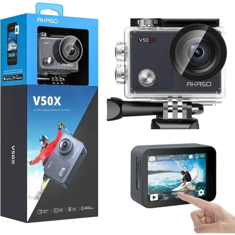 

V50X Native 4K30fps WiFi Action Camera with EIS Touch Screen 4X Zoom 131 feet Waterproof Camera Support External Mic Remote