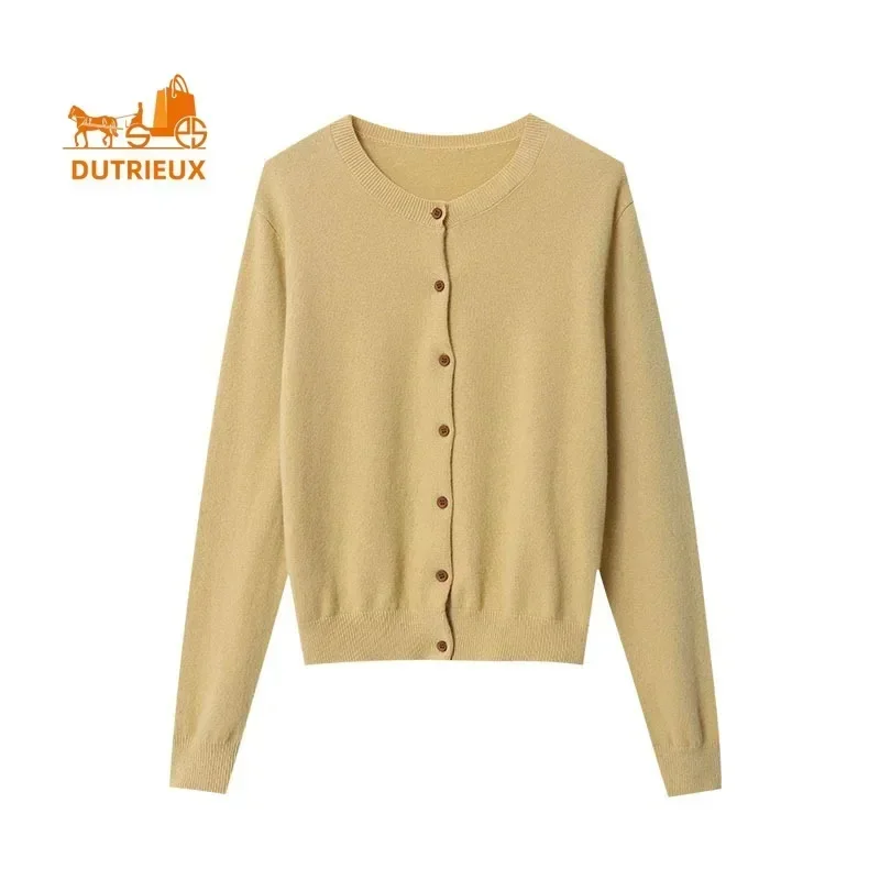 

2025 Winter New Cardigan Sweater Women, 90.8% Sheep Wool 9.2% Cashmere Knit Jacket Simple Temperament Top Warm Work