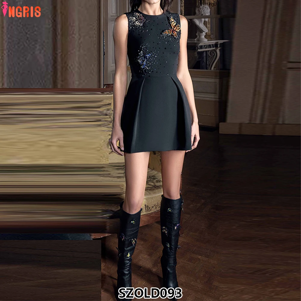 

2025 designer fashion womens color sequin diamond sleeveless vest dress-SZOLD093
