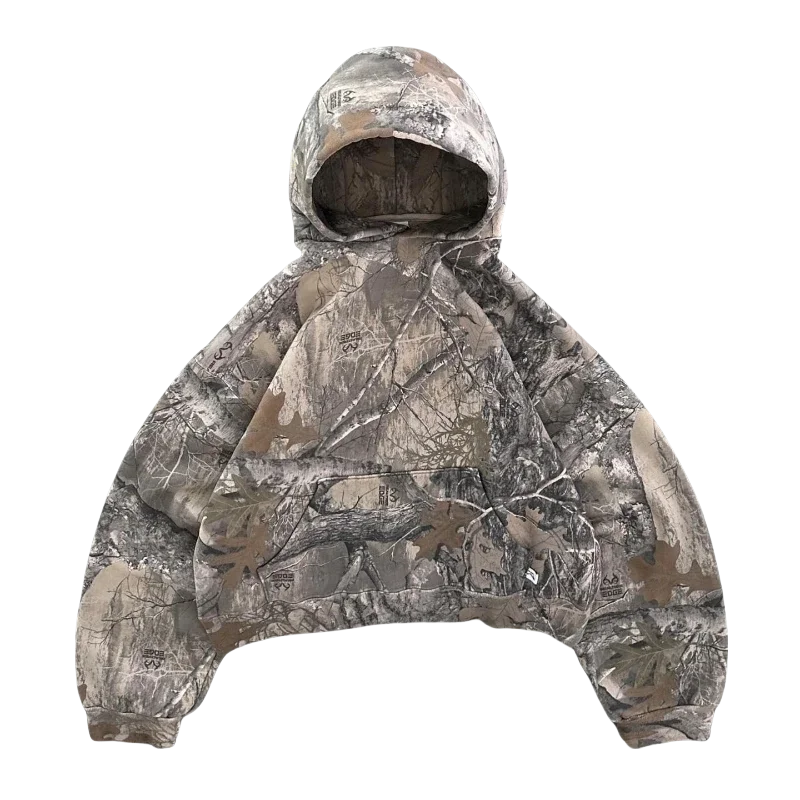 Homens e mulheres de grandes dimensões Camo Hoodies, pulôver retro, moletom impresso, padrão de camuflagem, High Street Tops, roupas Y2K