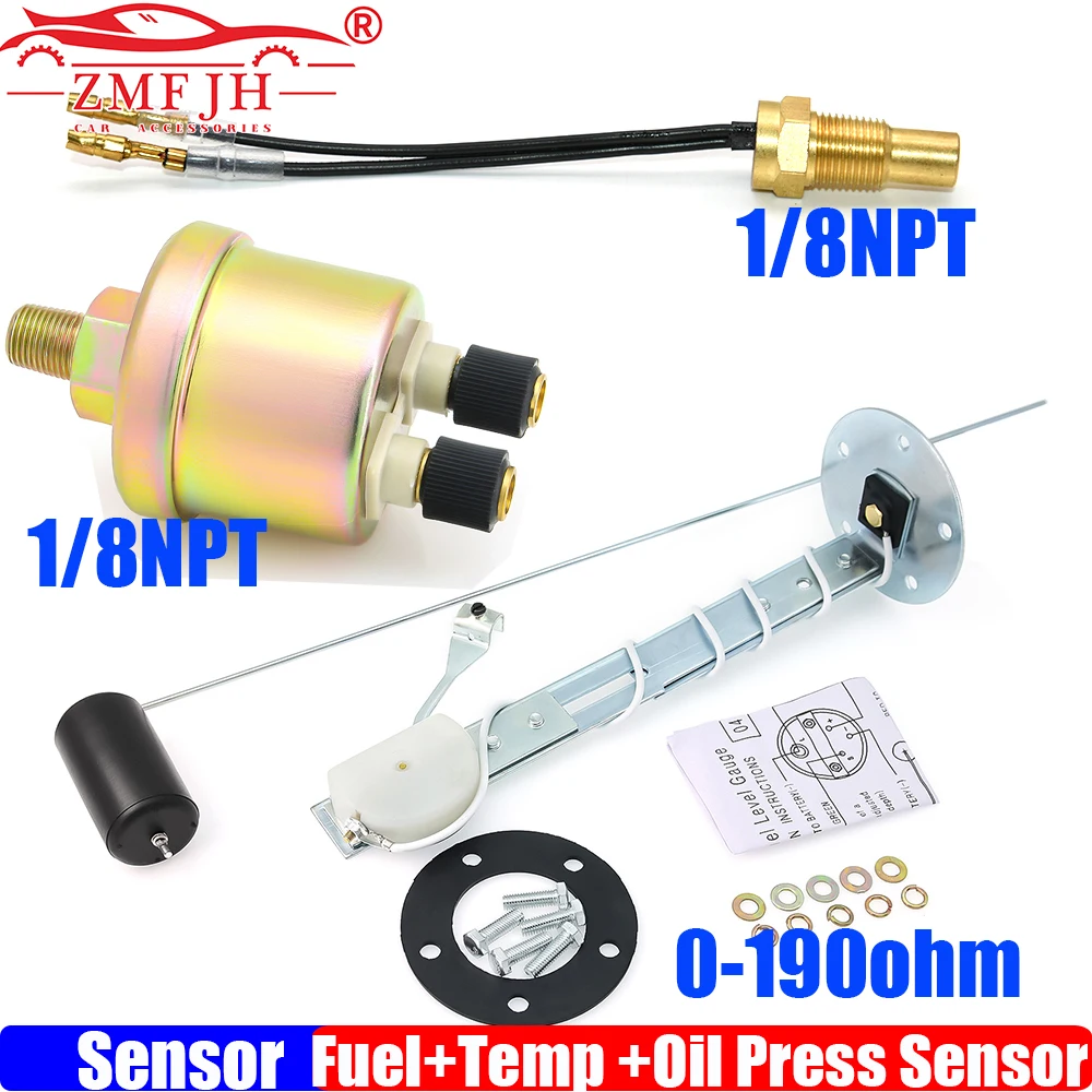 ZMFJH 3PCS Sensor Set 0-190Ohm Fuel Level Sensor Oil Float Level Sensor Oil Pressure Sensor 1/8NPT Water Temperature Sensor 10MM