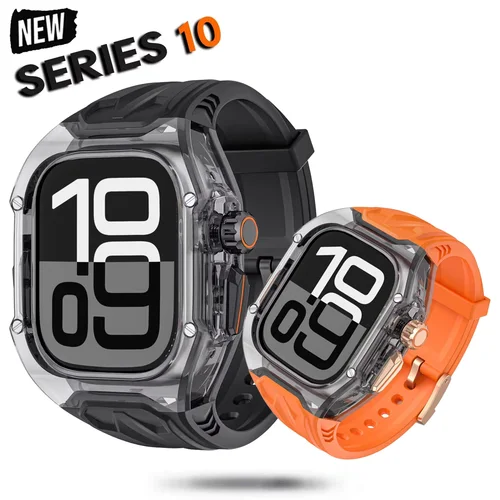 Kit de modificación transparente para Apple Watch 10, 9, 8, 7, 46mm, 49mm, 40mm, 41mm, 44mm y 45mm, correa + funda para iWatch Series 6 4 Ultra2
